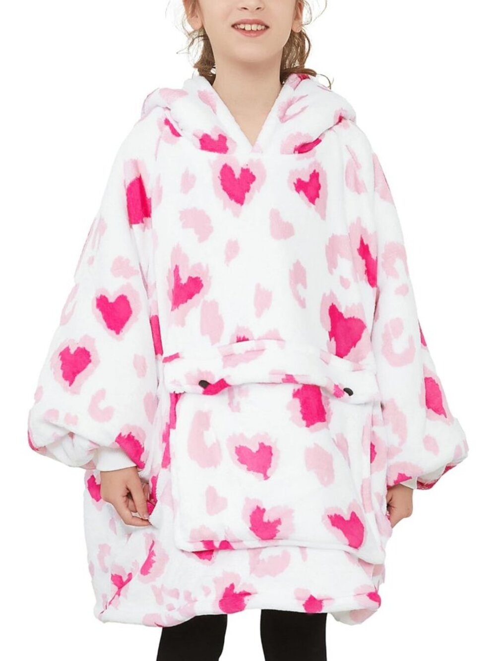 Cozy Kids Wearable Blanket Hoodie with Pocket, Ages 6-10, Heart Design